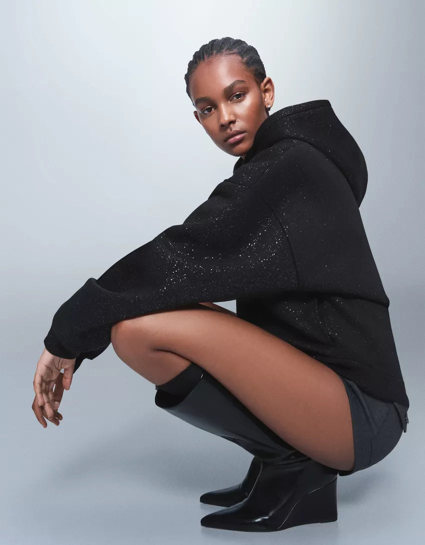 Hooded Sweatshirt with Glitter