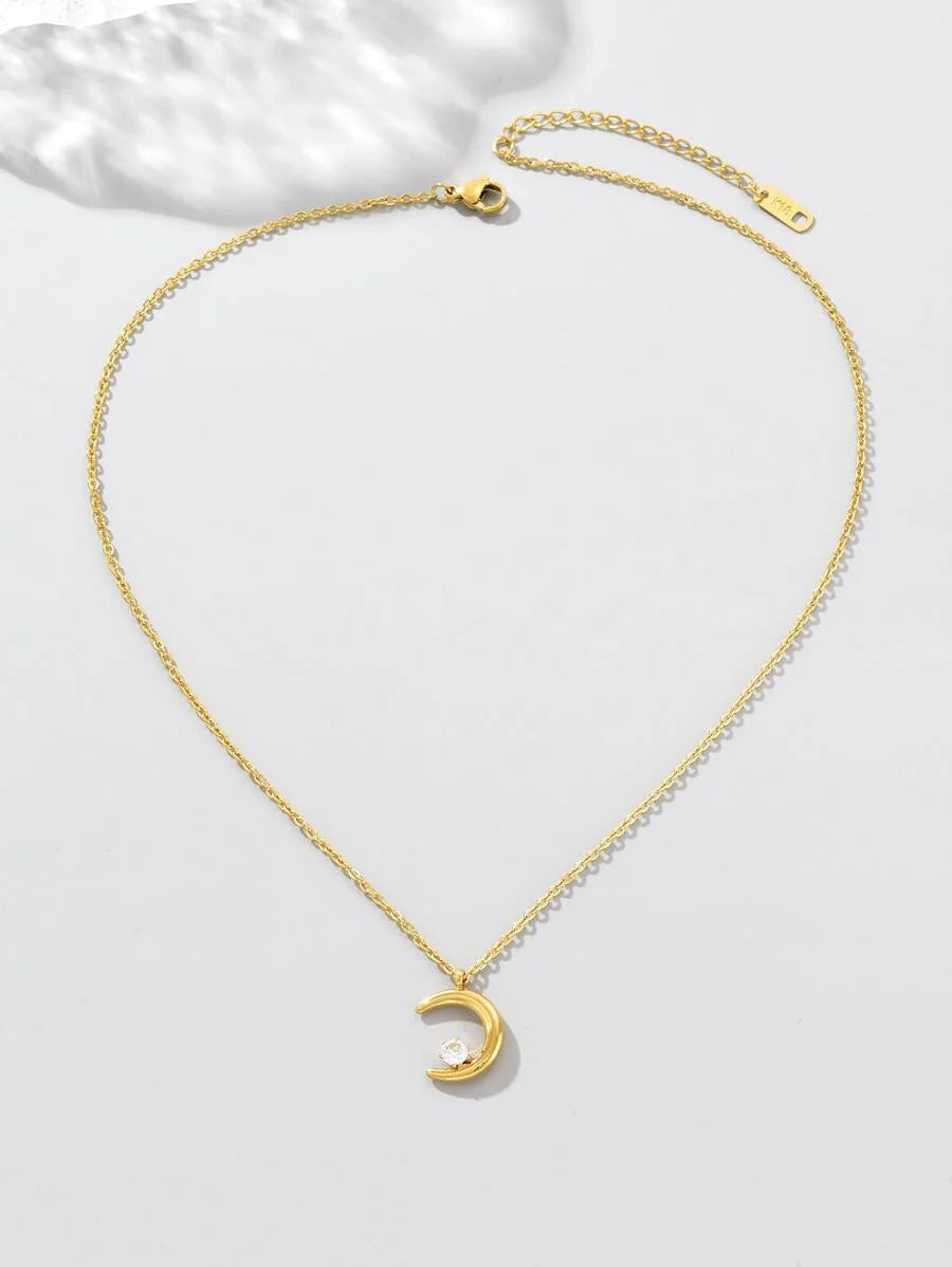 Moon Charm Necklace - 24k Gold