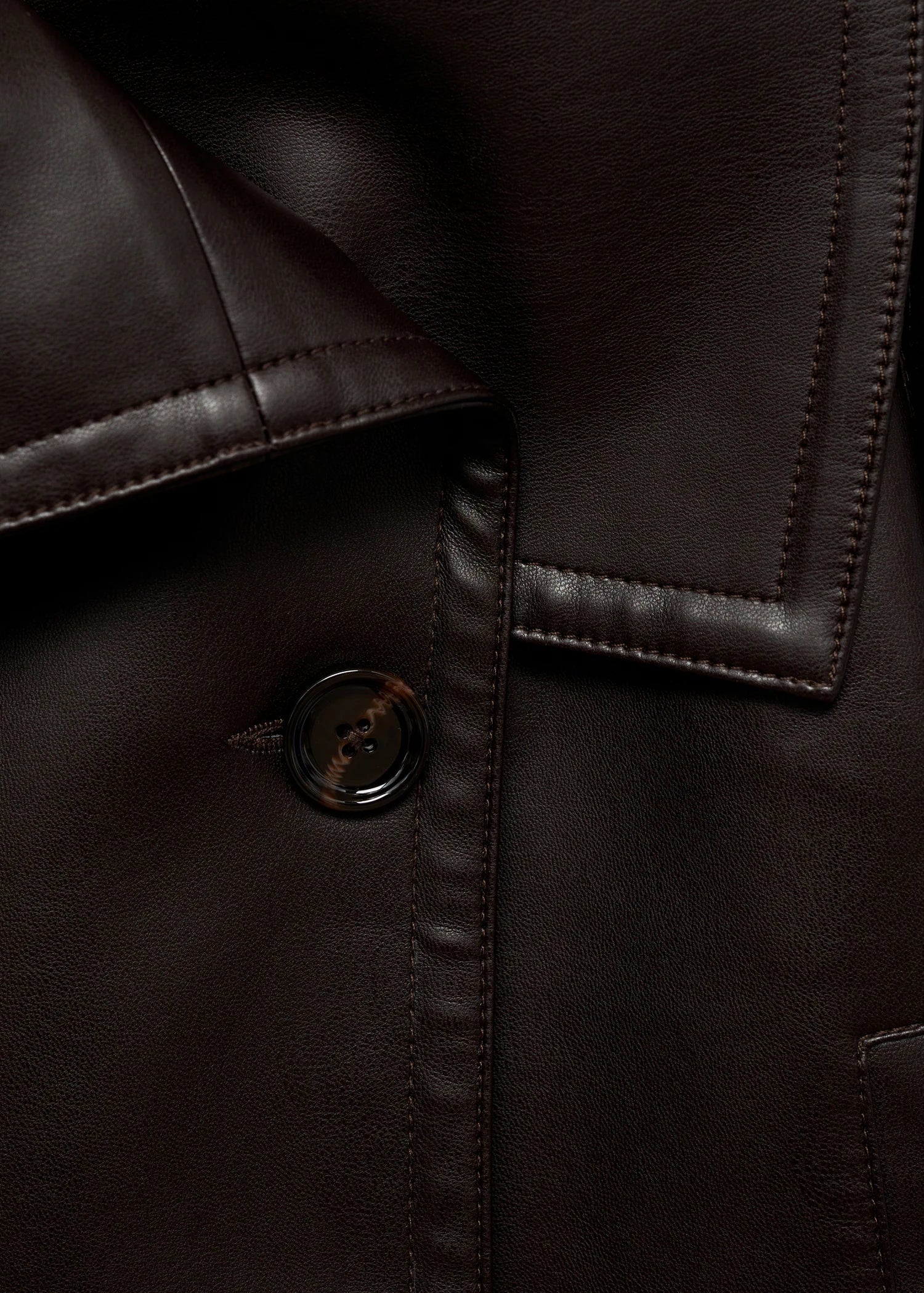 Maxi-jacket with leather-effect lapels