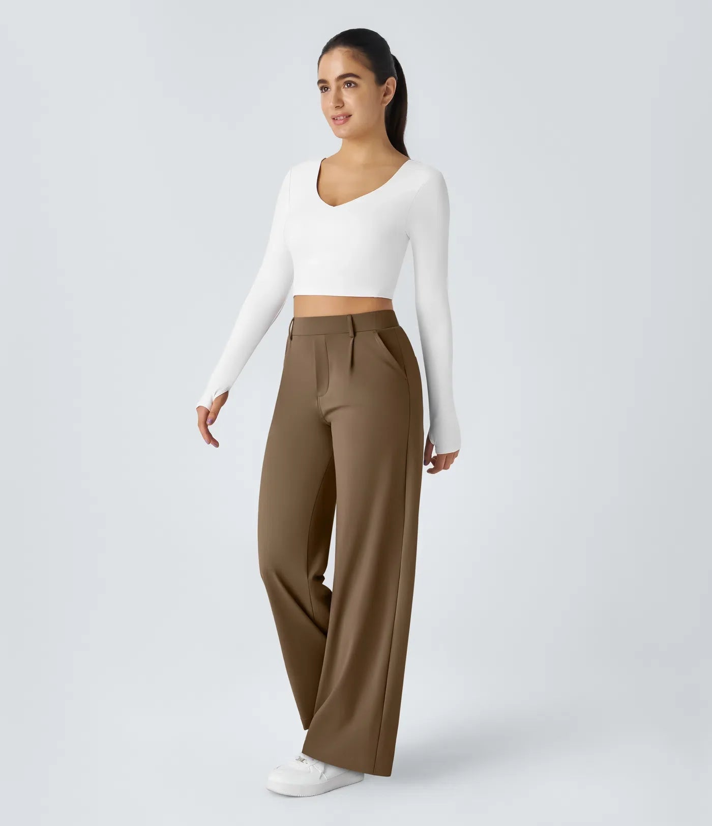 High Waisted Side Pocket Straight Leg Work Pants