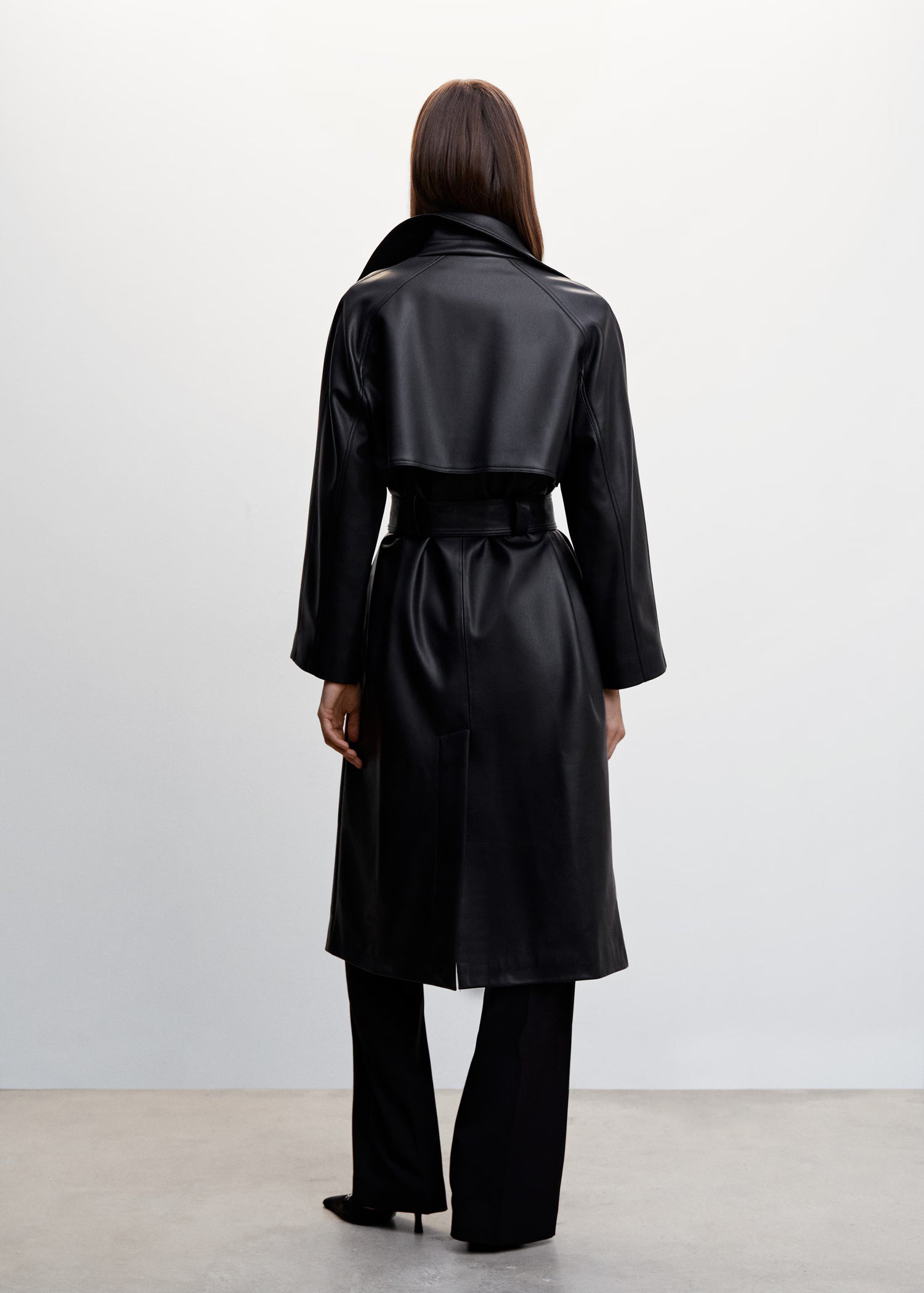 Oversize leather-effect trench coat