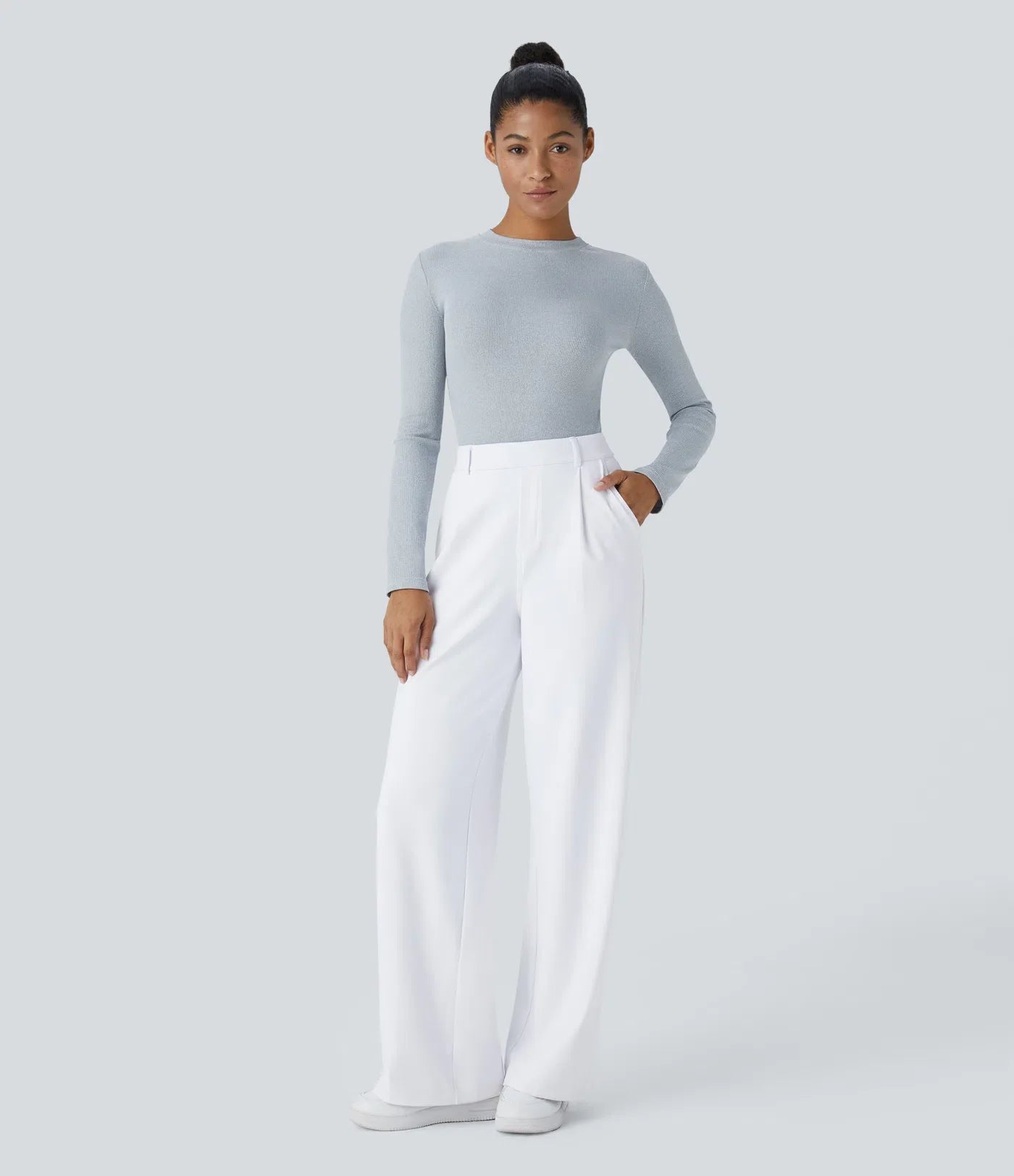 High Waisted Side Pocket Straight Leg Work Pants