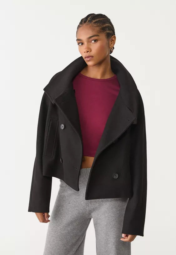 Short double-breasted high neck coat