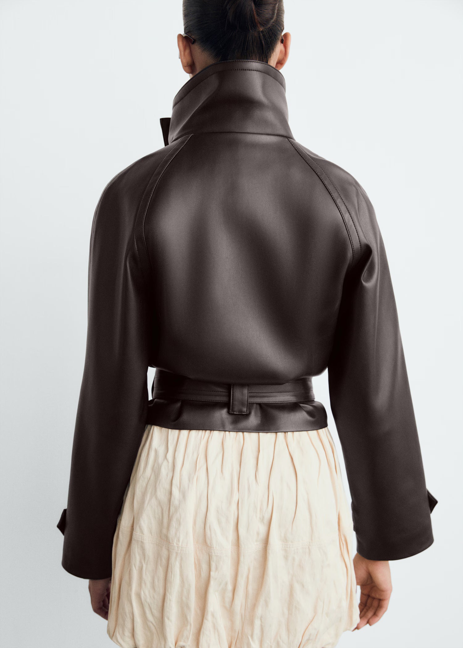 Maxi-jacket with leather-effect lapels